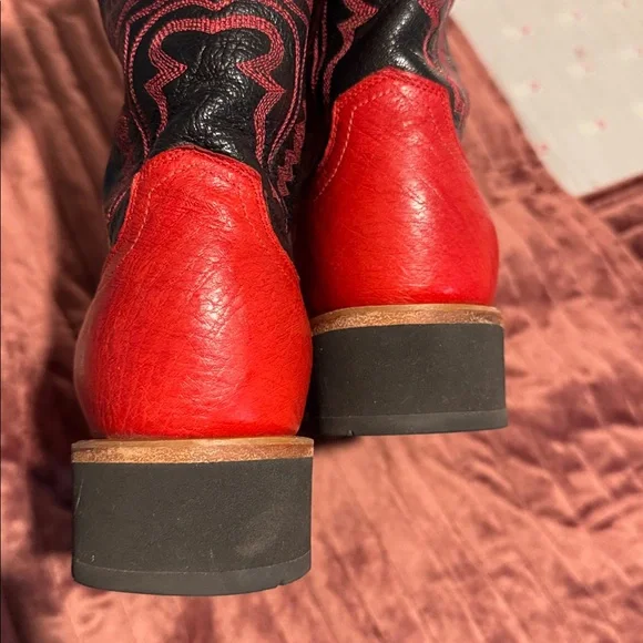 Lucchese 2000 Red Black full Quill Ostrich Cowboy Boots Size 9 Handmade in USA - Picture 8 of 13